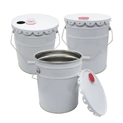 Seau de peinture en métal blanc de 5 gallons avec couvercles de bec en plastique rouge